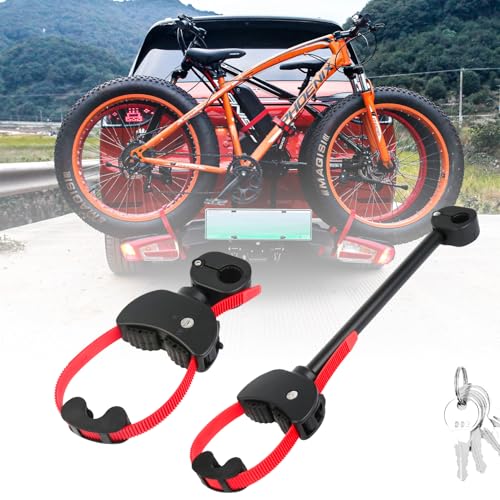 Set di portabici con cinghia a cricchetto, supporto telaio Ø 25 + 30 mm, per bicicletta/Ebike,cinghia a cricchetto regolabile, rimovibile (nero/rosso)