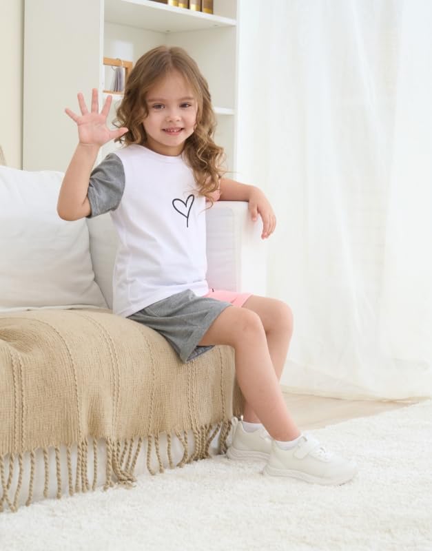 Image of Cakaner Toddler Kids Girl Clothes Floral Letter Graphic Top + Shorts 2PC Girls Summer Short Set