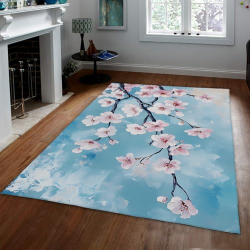 Tapis de salon fleurs de prunier 90x150cm style chinois lavable et doux - 3