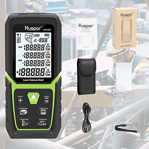Huepar Telémetro Láser 100M con Batería de Ion de Litio y Sensor de Ángulo Eléctrico, LCD Retroiluminado Medida Láser M/In/Ft con Alta Precisión Modos de Medición Múltiple, Pitagórico-LM100A - imagen 7