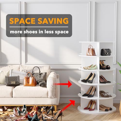 SpaceAid 5 Tier Rotating Shoe Rack Tower, Spinning Shoe Display Lazy Susan, Revolving 360 Shoe Rack Storage Round Carousel, Vertical Handbag Rotate Shoes Closet Organization (5-Tier White) by SpaceAid - Used condition - Image 2