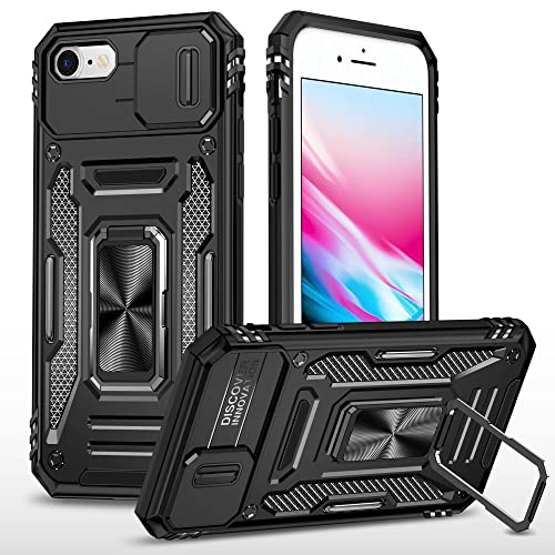 [Taosan] iPhone SE2/SE3 iPhone7/8 共用 ケース リング付き 耐衝撃 軽量 PC+TPU 360度回転 落下防止 カメラ保護 スタンド機能 スマホケース iPhone SE (第3世代) / (第2世代) / 8 / 7 対応 ブラック