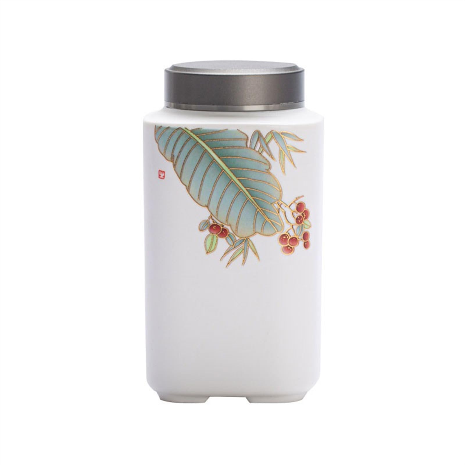 Hhaoran-9868 Ceramic Tea Canister Mini Portable Travel Tea Canister Ceramic Small Alloy Lid Sealed Storage Hidden Warehouse Food Canisters for Kitchen
