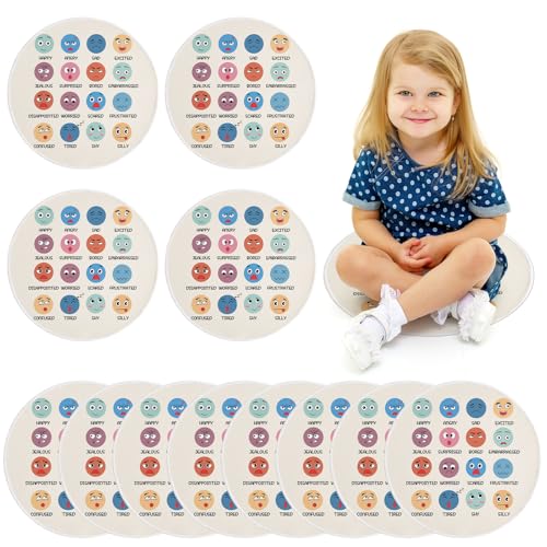 OBUSATT 12Pcs Carpet Circle Seats 15Inch Round Classroom Rug Calming Corner Supplies Non Slip Floor Cushions Mat for Teacher Back to School Mental Health Learning Playing Areas Nursery Decor(Feelings)