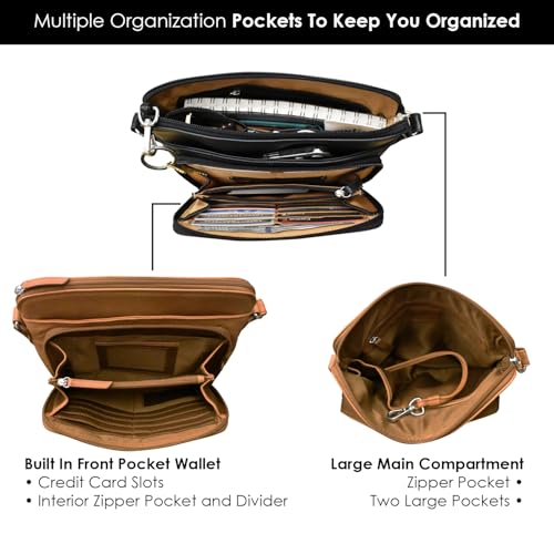 ili New York Genuine Leather Crossbody Bags with RFID Protection & Adjustable Straps - Antique Saddle & Black4