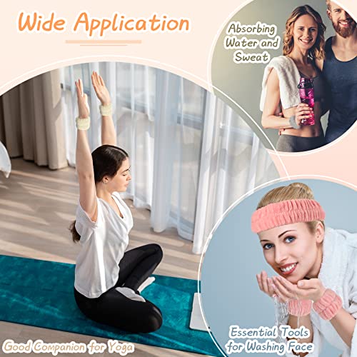 Chuangdi Conjunto de 9 faixas reutilizáveis de spa para pulso e lavagem facial, inclui 3 tiaras de m