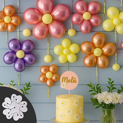 Image of The FOMO Factory Flower Balloon Clips (8 Pcs) + 50 Pcs Metallic Chrome Balloons + Free Curling Ribbons Set | Easy Party Decoration kit for Birthday, Baby Shower, Wedding, Mom Birthday (ClassicFC)