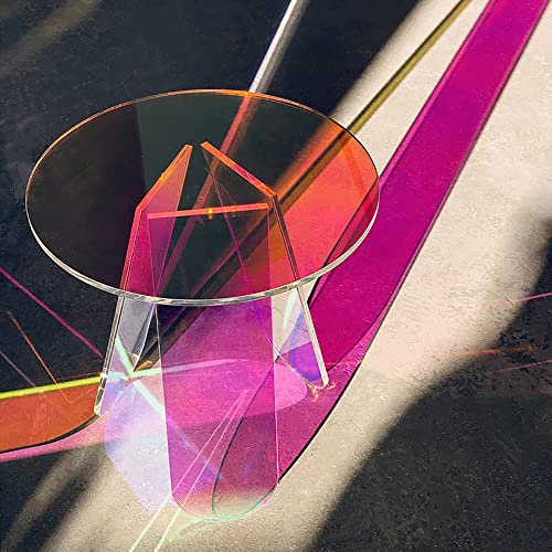 Homary Acrylic End Table Clear Round Side Table Modern Accent Table Iridescent #TOP5