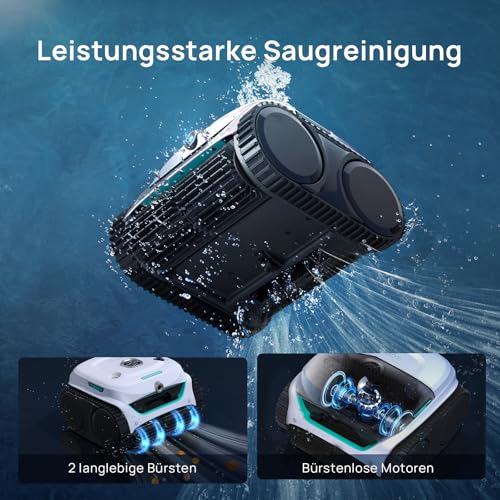 WYBOT (Neues Modell) C2 Vision-A Kabelloser Poolroboter Akku mit KI-Kamera, 8 Modi, starker Saugkraft, Dual-Filter, Wasserlinie, Poolroboter Akku Wand und Boden, App-Steuerung-Weiß