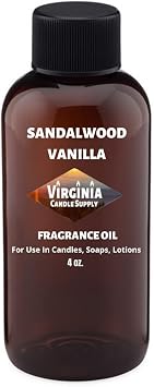 Sandalwood Vanilla Fragrance Oil 4 oz Bottle for Candle Making, Soap Making, Tart Making, Room Sprays, Lotions, Car Fresheners, Slime, Bath Bombs, Warmers...