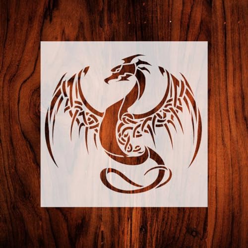 Tribal Dragon Stencil – Reusable Fantasy Winged Beast Template for DIY Wall Art, Medieval Crafts, Tattoo Style Decor & Gamer Room Projects