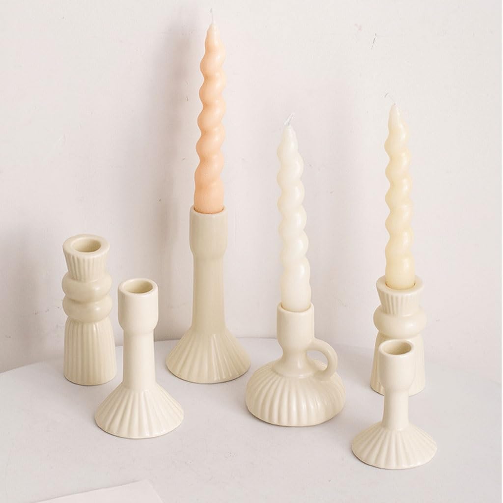 Vintage Candelabra Ceramic Candle Holder Cream Yellow Tapered Candle Holder Votive Candle Holder Coffee Table Decoration Ornaments Candle Stand