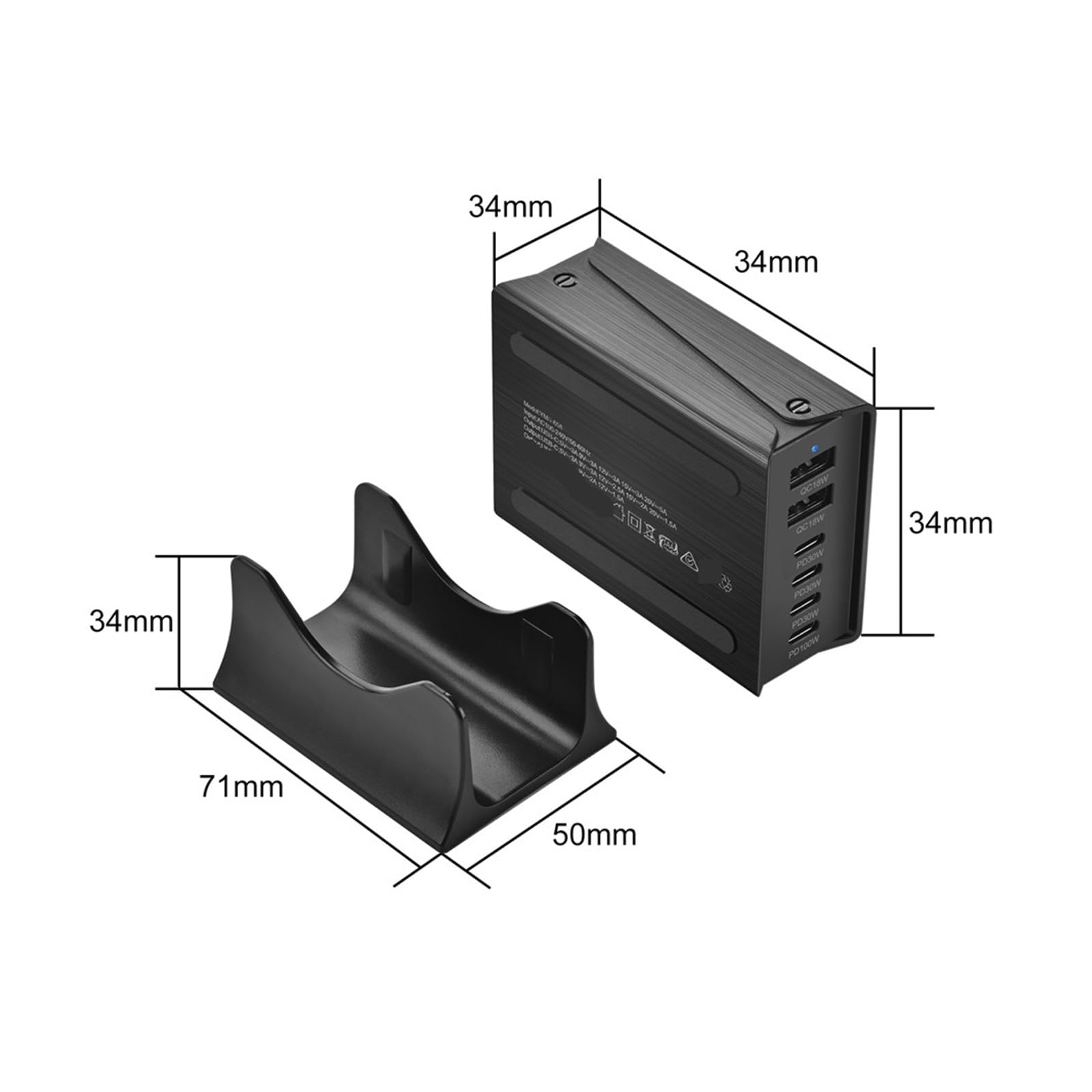 Szybka Ładowarka USB Typu C 200 W 2A4C 6-portowa Stacja Ładująca Hub, Kompaktowa GaN Zasilacz