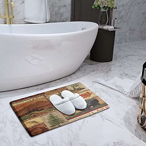 Cabin Bear Bathroom Rug Rustic Lodge Wildlife Bath Mat Vintage Washable Door Mats Flannel Water Absorbent Floor Carpet For Bedroom Kitchen Indoor Home Decor 15.7X23.6 Inch #TOP4