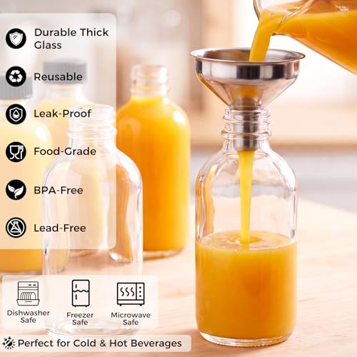 AOZITA 12 Pack, 2 oz Small Clear Glass Bottles w/Lid & 3 Funnels - 60ml Boston Shot Bottles for Health, Immunity, Potion, Wellness, Sample, Ginger, Juice - Mini Personal Care & Beauty Travel Bottle by AOZITA - Image 4