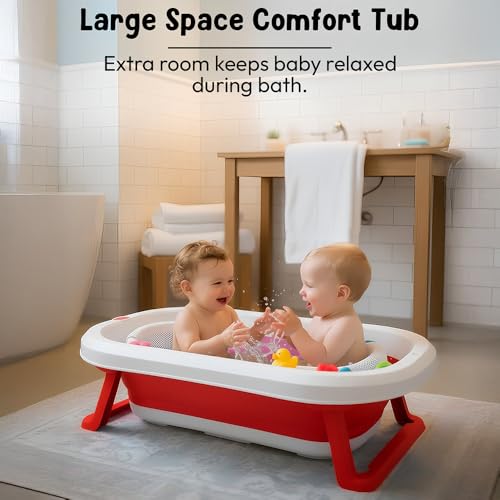 Image of StarAndDaisy Bath Tub for Baby 0-3 Years /Foldable Bath tub for Kids with Cushion, Space Saving Design, Newborn Baby Folding Bathing Tub Girls & Boys, Easy to Store -Red