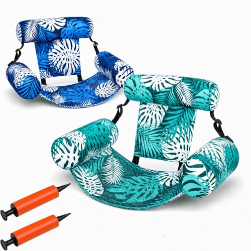 TTCHANG 2-Pack Pool Lounge Chairs for Adults - Heavy Duty Oxford Cloth Floating Lounger with Air Pump, Puncture Resistant Water Hammock, Pet Friendly Pool Float for Lake Beach Vacation