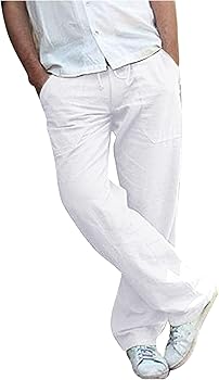SDGR Pantalon Lin Homme - Pantalon Lin Grande Taille Pour Homme Pantalon De Coton été Léger Taille élastique Avec Poches Cordon De Serrage, Couleur Unie Pantalon De Plage