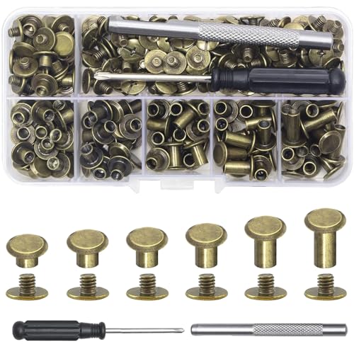 Chicago Lot de 110 vis de liaison Chicago M5 x 4/5/6/8/10/12 mm pour bricolage, décoration en cuir, sacs, artisanat, col, harnais, bagages, portefeuille (110, Couleur cuivre antique, l)