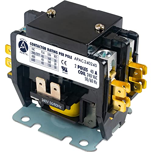 Appli Parts APAC-240240 Heavy Duty Contactor 2 Poles 40A 240V Coil Replacement for AC Compressors and Electrical Applications UL Certified E476929