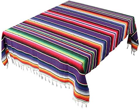 OurWarm 59 x 84 Inch Mexican Serape Tablecloth Fringe Cotton Mexican Blanket, Handwoven Fiesta Tablecloth for Mexican Party Cinco de Mayo Decorations