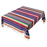 OurWarm 59 x 84 Inch Mexican Serape Tablecloth Fringe Cotton Mexican Blanket, Handwoven Fiesta Table