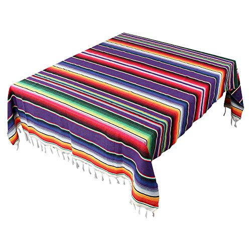 AerWo Mexican Tablecloth 60 x 85 Inch, Colorful Cotton Mexican Blanket with Fringe, Handwoven Beautiful Table Cloth for Mexican Fiesta Party Cinco de Mayo Decorations Perfect Picnic Blanket by AerWo - Used condition - US$19.04