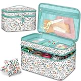 FINPAC Nähzubehör Organizer Tasche, Doppel-Schicht Aufbewahrungstasche mit Nadelkissen für Fäden, Nadeln, Stickgarnzubehör, Filzsets, Tasche für Nähset, Nähzeug Tragetasche, Frühling