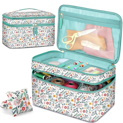 FINPAC Trouse a Coudre, Sac Rangement pour Kit de Couture Double Couche, Organisateur pour Accessoire Couture pour aiguilles, fil et Autres Matériel de...