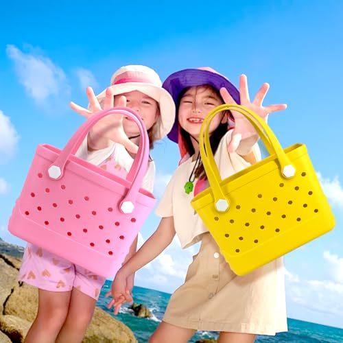 Mangoxel Small Rubber Beach Bag, EVA Travel Tote Mini bag for Women Waterproof Outdoor Beach Tote Washable Bitty Bag Open Handbag (pink)