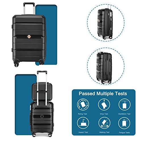Somago 20\" Carry On Luggage and 14\" Mini Cosmetic Cases Travel Set Lightweight Polypropylene Suitcase with TSA Lock YKK Zipper Hardside Luggage with Spinner Wheels (2 Piece Set, Classic Black) - Thumbnail 7