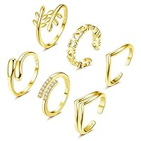 Adramata 6 Stück 14 Karat Gold Gefüllte Zehenringe für Damen - Blumenherz Offene Ringe, Daumenringe, Verstellbare Ringe Set - Sommer Strand Fußschmuck