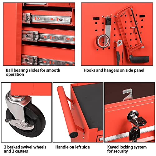 High Capacity Rolling Tool Chest With Wheels And Drawers, 8-Drawer Storage Cabinet,Detachable Organizer Combo,Mobile Lockable Toolbox For Workshop Mechanics Garage (Red) #TOP3