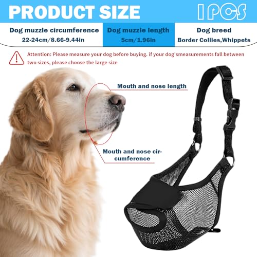 Dog Muzzle,Soft Air Mesh Pet Muzzle for Large Medium Small Dogs,Breathable,Adjustable,Black - M