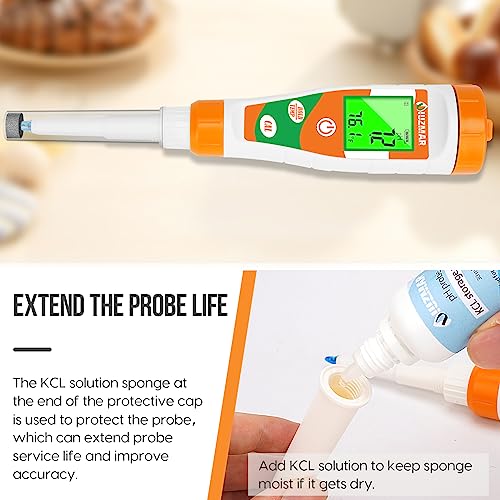 UIUZMAR pH Tester for Food Digital pH Meter for Sourdough Starter and Dough Spear Sensor Food pH Kit Works for Fermented Sausages Cheese Sushi Rice Canned Jam Soapmaking and Other Solid Semi-Solid