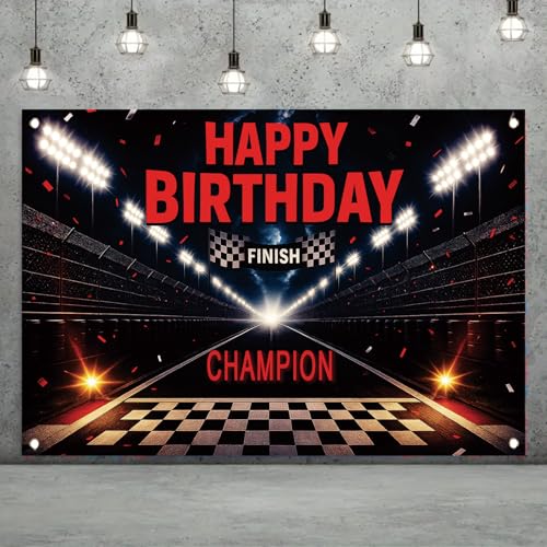 Fondo fotográfico cumpleaños pista de carreras 71x43 pulg miniatura 2