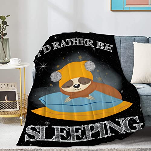 Homiehug I'd Rather Be Sleeping Soft Blanket Flannel Cozy Fuzzy Cute Throws for Nap Bed Couch Home Decor Tapestries Women Gifts Non-Shedding 40