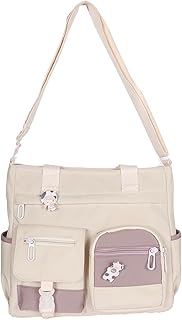 Bolso bandolera de lona para niña, estudiante, casual, de gran capacidad, a la moda, color negro, blanco y verde