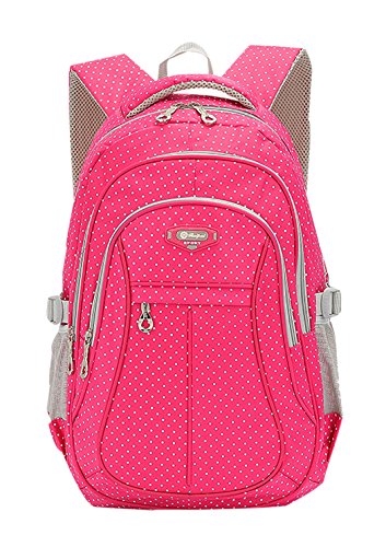 JiaYou Kid Child Girl Multipurpose Dot Backpack School Bag(Rose,Large)