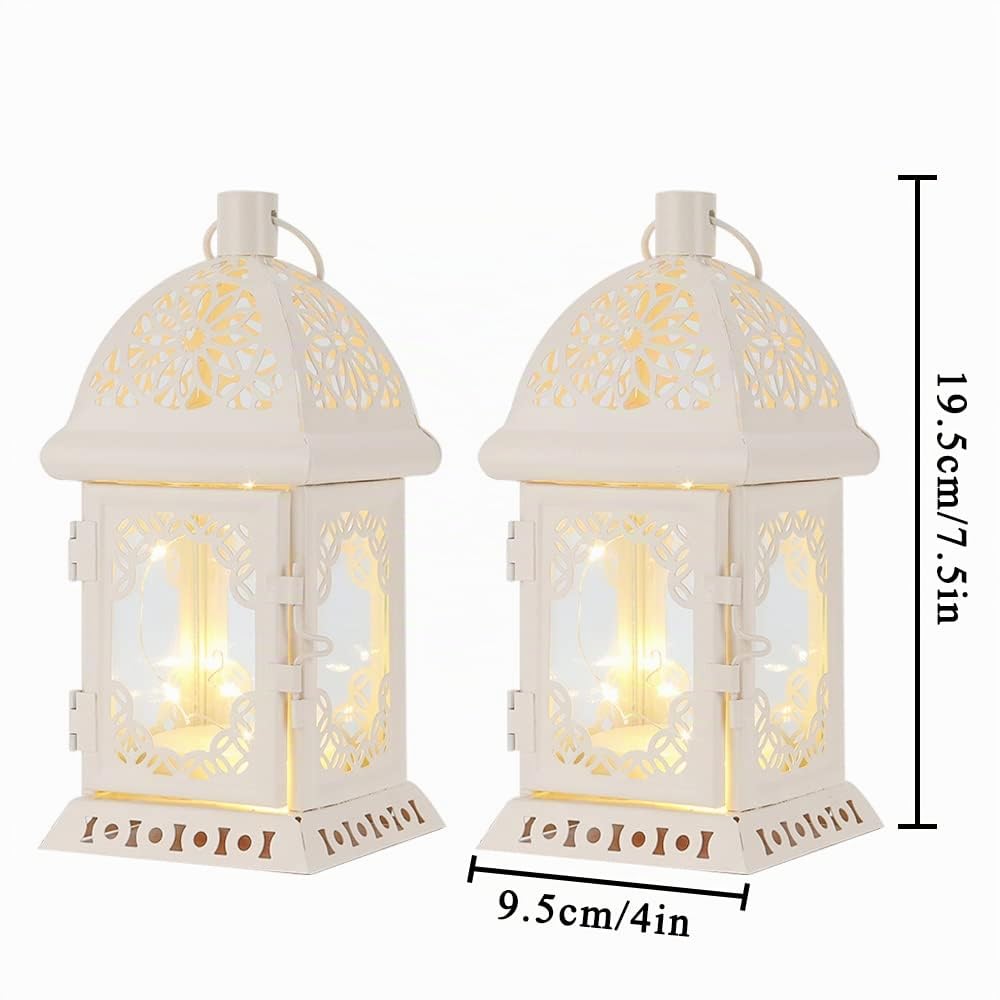TRIROCKS Set di 2 Lanterne Decorative 20 cm Alte, Porta Candele in Metallo da Appendere per Decorazioni Casa, Soggiorno, Eventi, Tavolo, Interni ed Esterni (Bianca)