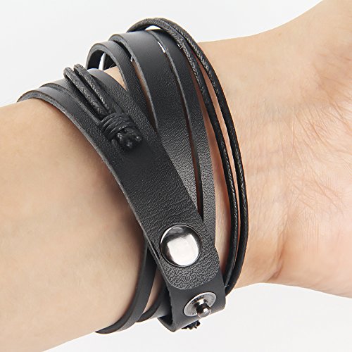 Chic Exquise Designs Handmade Genuine Vintage Leather Wrist Cuff Wrap Bracelet Adjustable (B: 1 Black) #TOP1