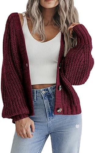 Hotouch Strickjacke Damen Kurz Cardigan V-Ausschnitt Knopfleiste Bolero | Open Front Sweater | Elegant Casual Schulterjacke Top | Langarm Strick Cardigan | XS-XXL