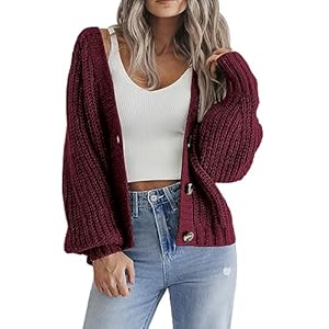HOTOUCH Cardigans for Women UK Short Open Front Jumpers with Buttons Ladies Loose Long Sleeve Knitwear Oversized Sweater