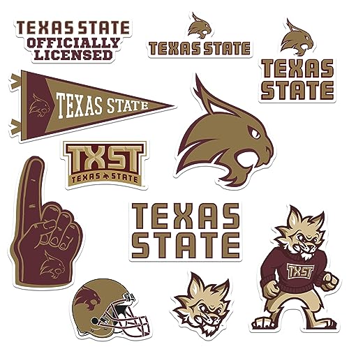 Image of Texas State University 10ct Vinyl Sticker Pack - Large Waterproof Bobcats, TXST, Mascot & Pennant Decals for Laptops, Water Bottles, Tablets, Scrapbooks, Vehicles & More - Officially Licensed Designs
