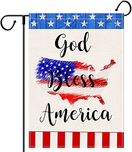 CHICHIC Garden Flag 4th of July Garden Flag God Bless America Garden Flag Double Sided Burlap Patriotic Welcome Yard Lawn Flags for 4th of July Decorations Outdoor Decor, 12.5 x 18.5 Inch, Character