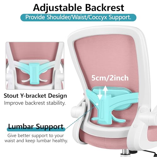 FelixKing Office Chair, Ergonomic Desk Chair Breathable Mesh Chairs Adjustable High Back Lumbar Support Flip-up Armrests, Executive Rolling Swivel Comfy Computer Chairs Home Office Rose Quartz