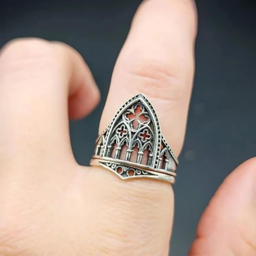 Винтажное кольцо Castle Cross унисекс готический полый регулируемый ободок античный серебристо-бронзовый цвет украшение в офисном стиле подарок