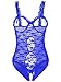 Amoretu Womens Teddy Lingerie One Piece Crotchless Lace Bodysuits (Blue)