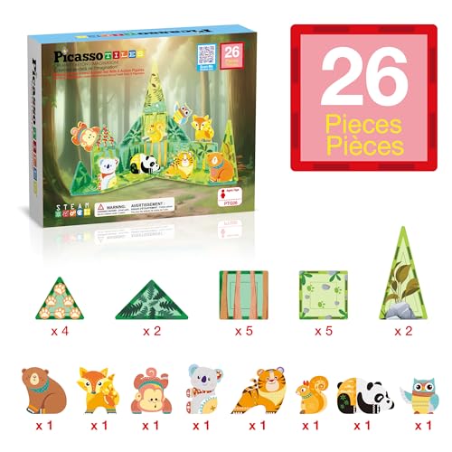 PicassoTiles Magnet Tile Building Blocks Forest Animal Themed Playset with 8 Character Action Figures Educational STEM Learning Construction Kit Pretend Play Magnetic Tiles Toddler Kids Ages 3+ PTQ26 - Image 3