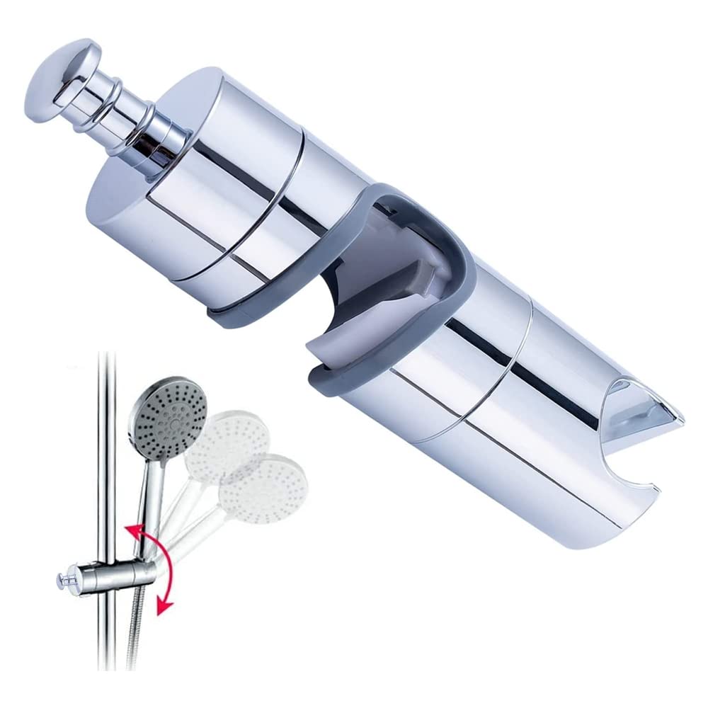 Shower Head Holder for Slide Bar, Universal 18-25MM Rail Head Bracket Hand Shower Arm Adapter Slider Clamp Bathroom Adjustable 360 Degree Rotation Sprayer Holder Mount, Chrome Finish